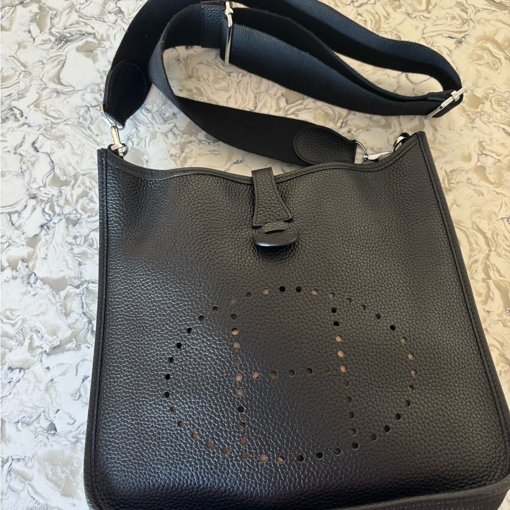 Designer Inspired Black Leather “Evelyne” Bag
